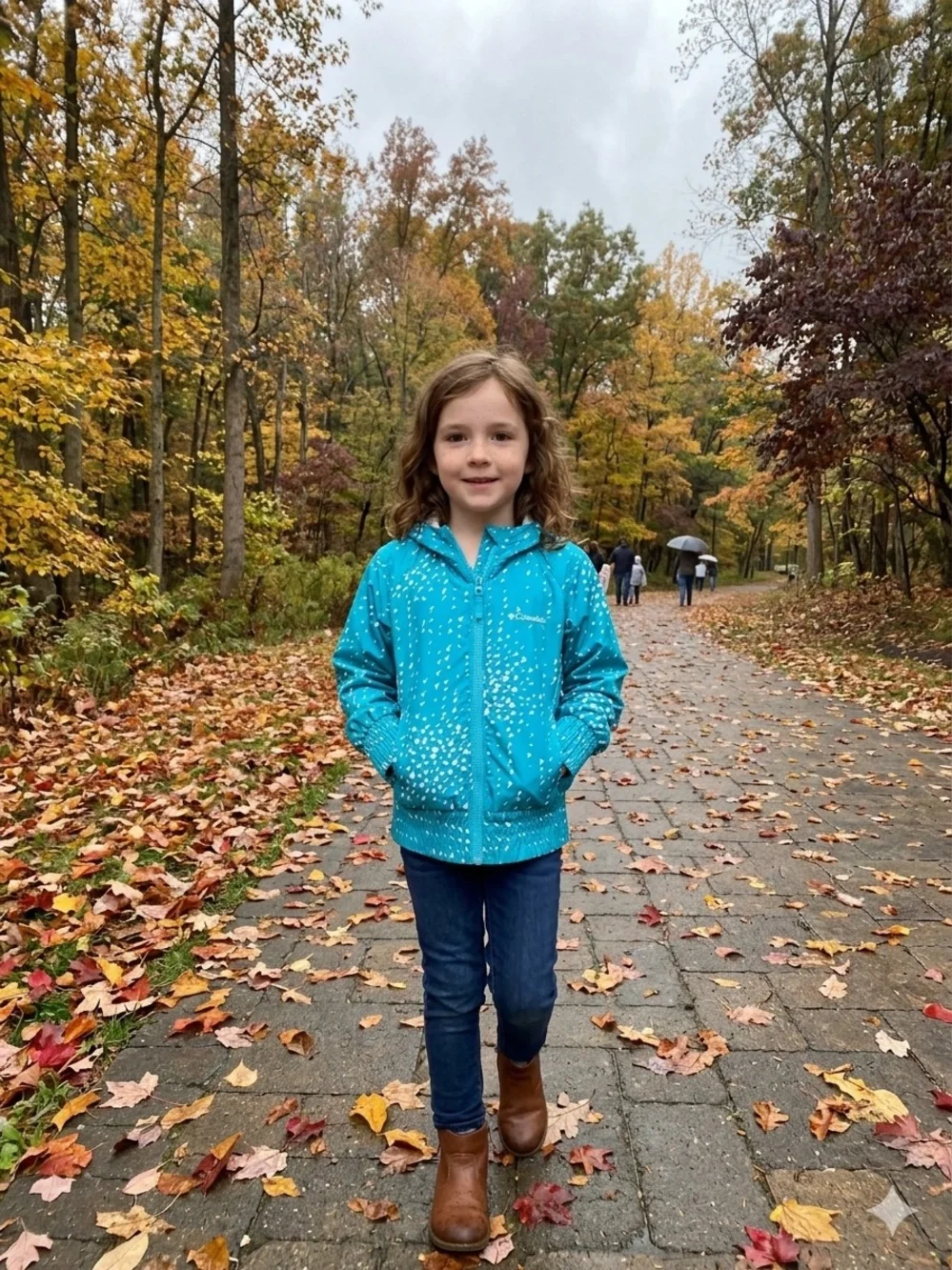 Columbia Girls Lined Windbreaker Blue Full Zip Printed Hooded Jacket